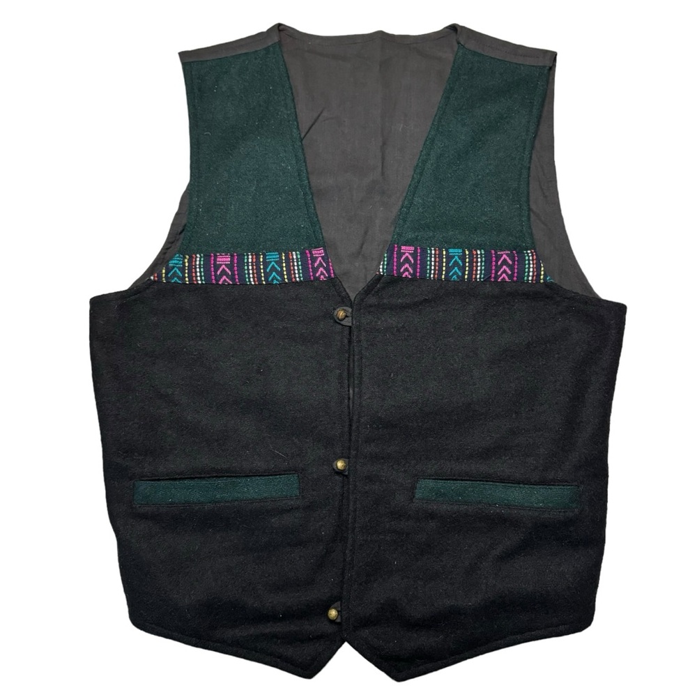 Vintage 100% Wool Vest Made In Nepal Lotus Buttons Southwestern Aztec Size Large